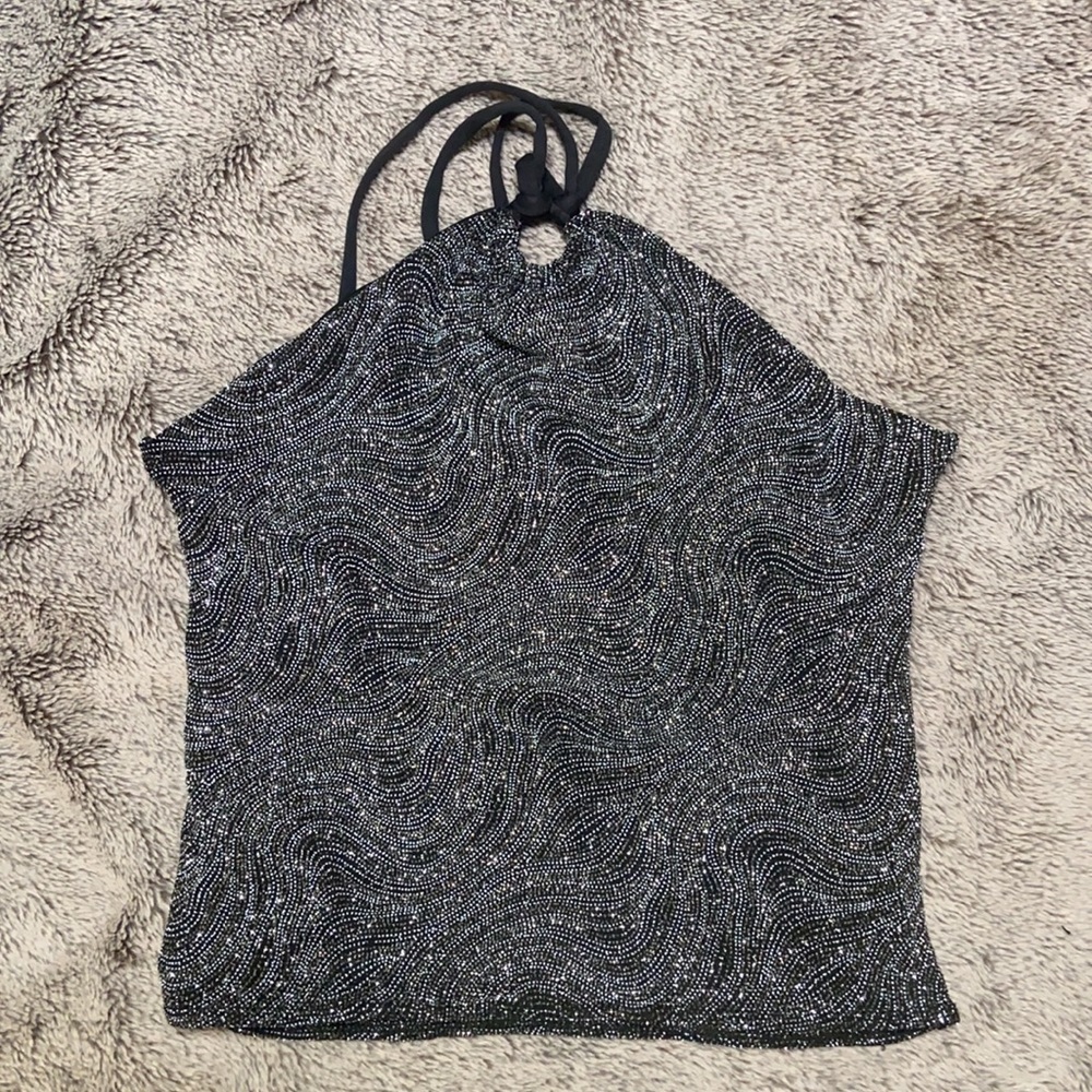 Vintage Sparkly Black Wave Design Top